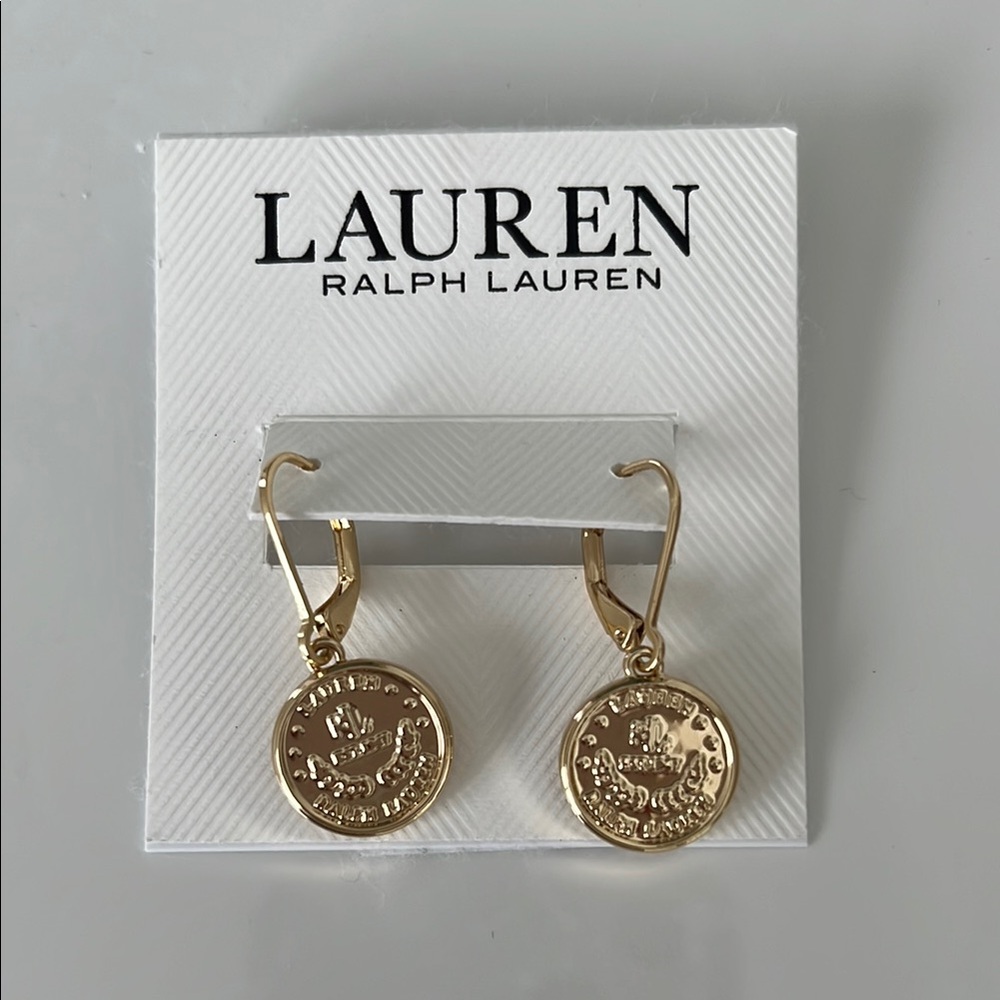 Lauren Ralph Lauren Gold Earrings with Circular Textured Pendants